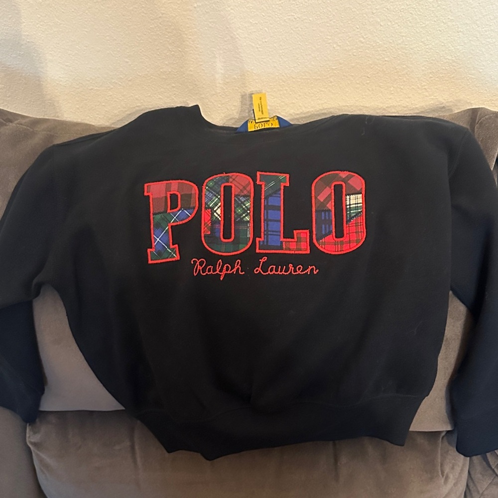 Polo by Ralph Lauren Black Crewneck Sweater with Red Logo